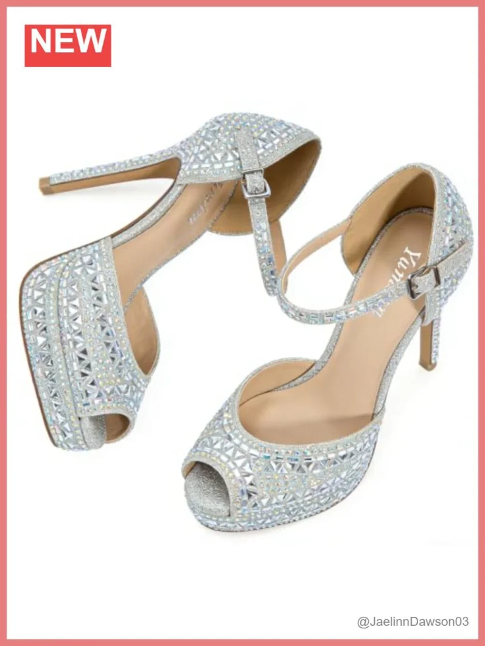 Sparkly Rhinestone Peep Toe Platform Stiletto Heels for Women Wedding Party